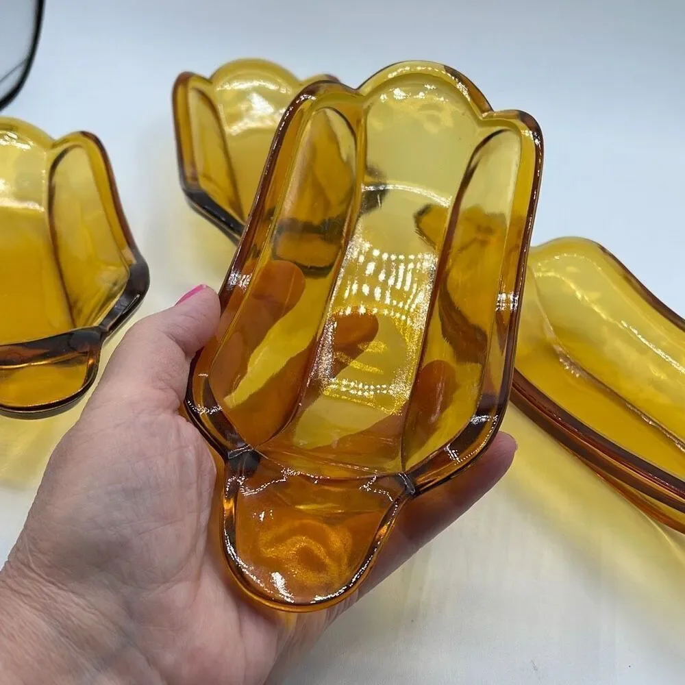 Indiana glass amber ice cream boats lot  of 4